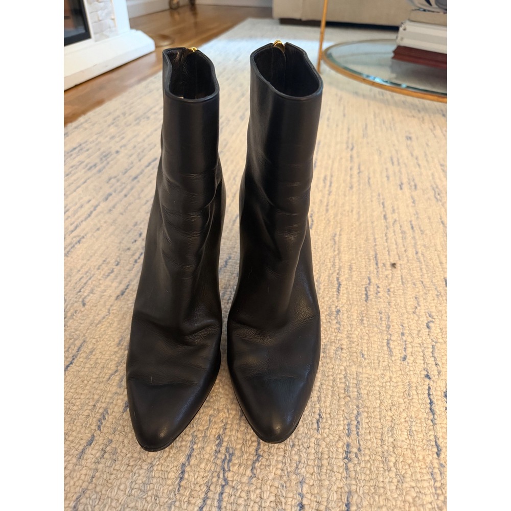 Jimmy Choo Black Leather Gold Stiletto Heel Ankle Boots Booties Size 41 US 10